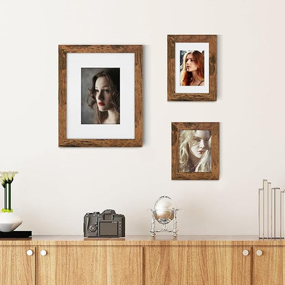 Picrit 8x10 Picture Frame Set of 12, Display 5x7 with Mat or 8x10 without Mat, Photo Frames for Wall Mounting or Table Top Display, Brown