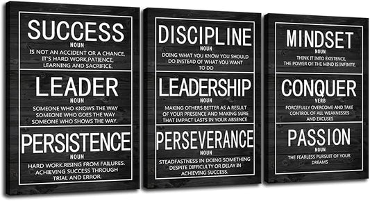 Inspirational Poster Motivational Wall Art Painting 3 Pieces Canvas Print Office Decor Inspiring Framed Quotes for Wall Art Decoration Ready to Hang [60''Wx 28''H]