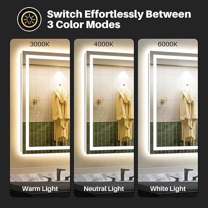 Briivue 66x36 Inch LED Bathroom Mirror with Lights, Backlit & Front Lit, Anti-Fog Lighted Bathroom Vanity Mirror for Wall, Memory Function, Dimmable, HD Tempered Glass, Shatter-Proof
