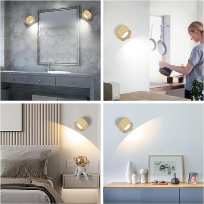 AKSDA Battery Operated Wall Light, LED Wall Sconce with 3 Color Modes, 3 Brightness Levels, 360 Rotation, Touch Control, Cordless Wall Lamp for Bedroom, Reading, Bedside - 1 Pack