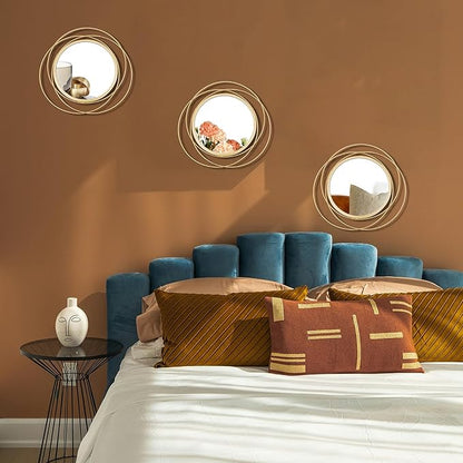3 Set. Round Mirrors for Wall Decor Living Room Bedroom Bathroom Dining Room Metal Circle Mirror Set Boho Decorative Sunburst Wall Art Accent Entryway - Gold 9.5 in.