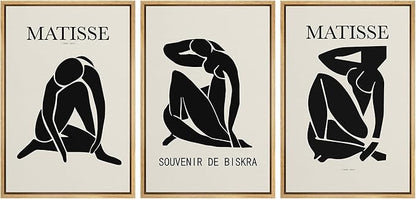 SIGNLEADER Framed Canvas Print Wall Art Set Duotone Matisse Nude Dancer Portrait Trio Abstract Shapes Illustrations Modern Art Boho Decorative for Living Room, Bedroom, Office - 24"x36"x3 NATURAL