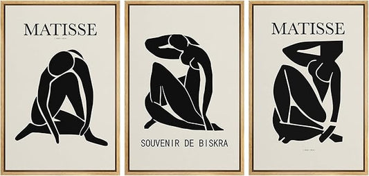 SIGNLEADER Framed Canvas Print Wall Art Set Duotone Matisse Nude Dancer Portrait Trio Abstract Shapes Illustrations Modern Art Boho Decorative for Living Room, Bedroom, Office - 24"x36"x3 NATURAL