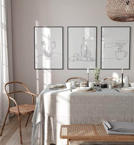 3Pcs Line Drawing Kitchen Wall Art, Modern Black White Minimalist Kitchen Abstract Line Art Posters Prints Dining Room Wall Decor Canvas Paintings Pictures Home Decoration, Unframed (line art, 16x24in