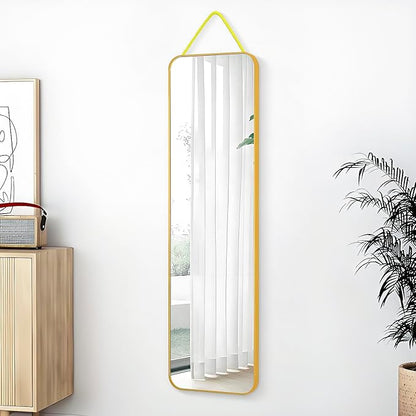SCWF-GZ 47x14 Mirror Full Body Length Door Hanging/Rope Hang/Wall Mounted Metal Frame Rectangle Mirrors for Bedroom Bathroom Dressing Living Room 47 inch Gold