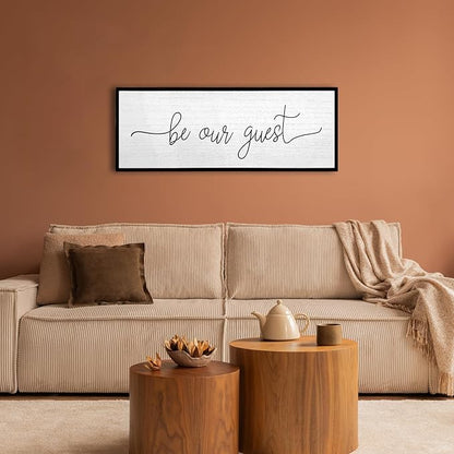 Be Our Guest Wall Decor Sign 40''×15'' Large Rustic Farmhouse Family Guest Room Bedroom Above Bed Vintage Framed Wooden Wall Art Modern Signs Simple Entryway Hanging Decoration (Black)