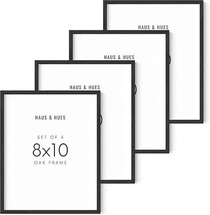 HAUS AND HUES 8x10 Black Oak Frame Set of 4 - Wooden Poster Holders for Wall Art & Photos