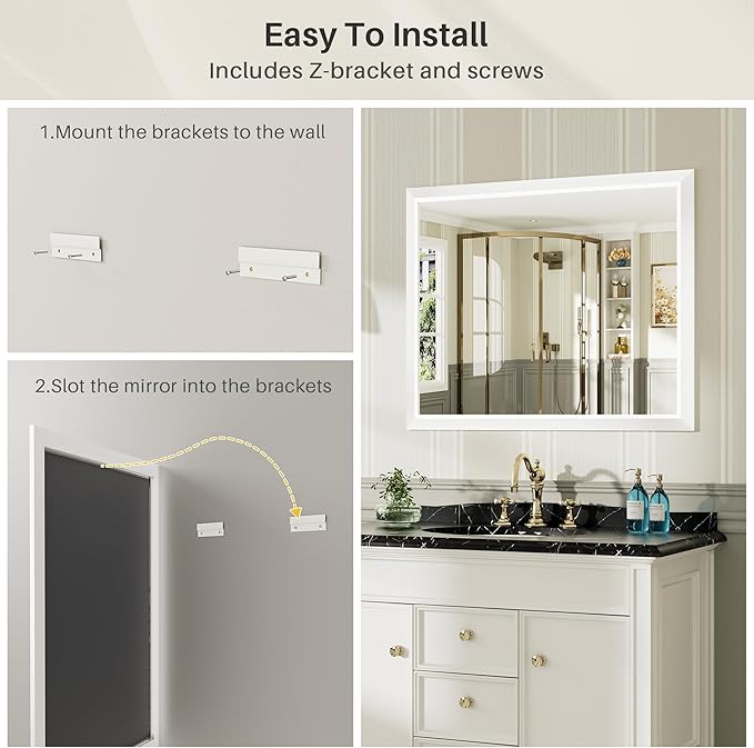 48x36 Inch White Bathroom Mirror for Wall, Thick Metal Framed Rectangle Mirrors for Over Sink, Bedroom, Living Room, Entryway, Anti-Rust, HD Tempered Glass