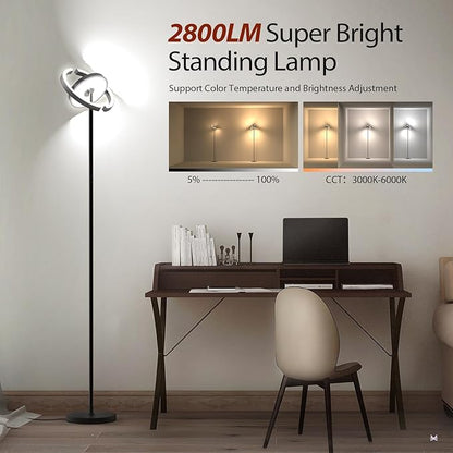 FIMEI Floor Lamp, 36W 2800LM Bright Modern Standing Lamp Rotatable for Multi-Angle Lighting, Eye-Protecting Dimmable, 3 Color Adjustable, Remote/Touch Control for Bedroom Office, Black