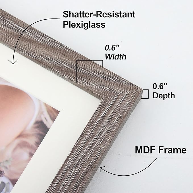 Fixwal Picture Frames Set, 15 Pack Wall Frame Set in 3 Different Finishes with Mat for Multiple Sizes Photos, Three 8x10, Six 5x7, Six 4x6 for Wall Gallery Decor, Hanging or Tabletop Display
