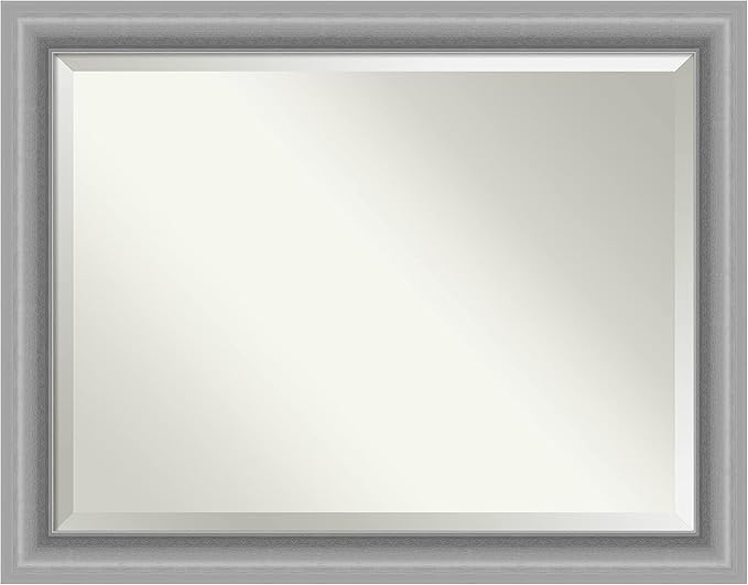 Amanti Art Silver Bathroom Mirror for Over Sink, 36x46 Peak Polished Nickel Rectangle Vanity Mirror, X-Large Traditional Frame, Hangs Horizonally and Vertically, Bathroom Wall Decor, Beveled Edge