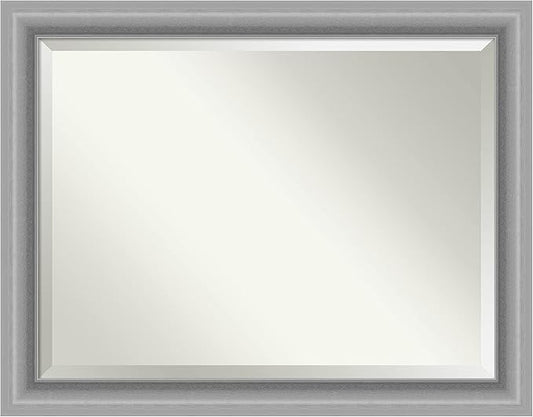 Amanti Art Silver Bathroom Mirror for Over Sink, 36x46 Peak Polished Nickel Rectangle Vanity Mirror, X-Large Traditional Frame, Hangs Horizonally and Vertically, Bathroom Wall Decor, Beveled Edge