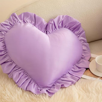 MOJUN Heart Throw Pillows, Heart Shaped Pillow with Ruffles, Soft, Purple, 15.7 x 19.6 inches