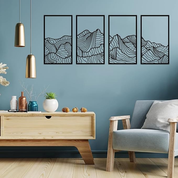 Resama Mountain Metal Wall Art Decor Large Mountains Line Wall Decor Minimalist Abstract Single Line Hanging Wall Sculpture for Living Room Bedroom Office