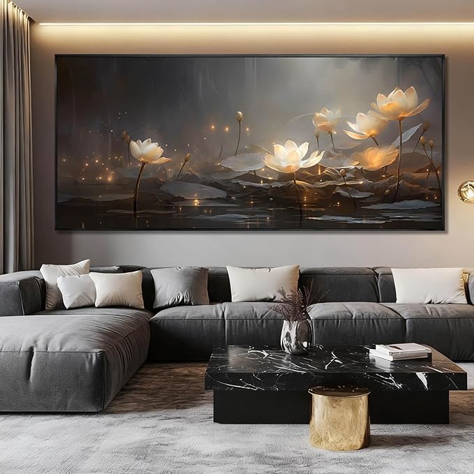 Floral Wall Decor Vintage Canvas Wall Art Lotus Picture Prints 32"x70" Artwork for Bedroom Oversized Framed Pictures for Office