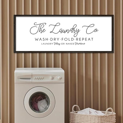 Laundry Room Wall Decor 32"×12" Laundry Today Or Naked Tomorrow Sign Wash Dry Fold Repeat Large Funny Farmhouse Vintage Quote Humorous Hanging Art (Black)