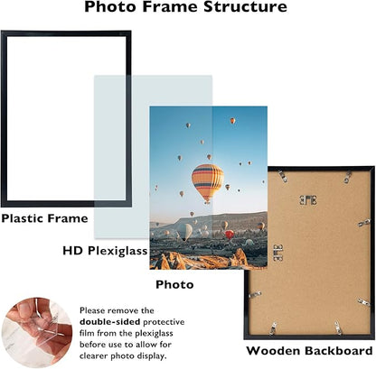 JCJMY 9.5x13 Picture Frame Set of 6 Black for Wall Hanging, Wall Mounting Horizontally or Vertically, 9.5 x 13 Wall Gallery Poster Photo Frame with Shatter Resistant Plexiglass, 6 Pack, Black