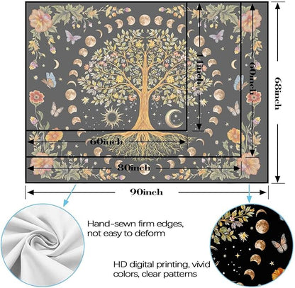 Lunerfex Tree of Life Wall Tapestry - Celestial Moon Phase & Sun Wall Hanging for Bedroom and Living Room Decor - Boho Spiritual Tapestries 90"x70"