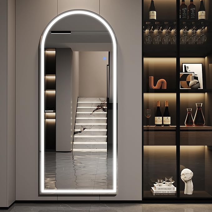 Antok LED Full Length Mirror with Light, 71"x28" Lighted Full Body Mirror with Stand, Dimmable & 3 Color Lighting Standing/Leaning/Wall Mounted Vanity Mirror for Bedroom Cloakroom Livingroom(Arched)