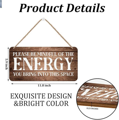 Inspirational Zen Wall Decor - Please Be Mindful of the Energy You Bring Into This Space, Positive Affirmations Decorative Signs Spiritual Wooden Wall Art, Housewarming Gift for Home Office Bedroom