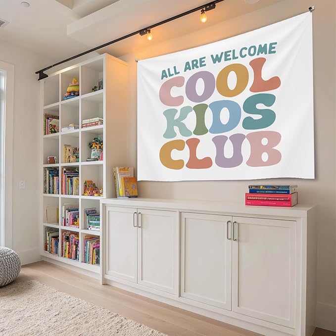 Kids Room Wall Tapestry, All Are Welcome Cool Kids Club Wall Tapestry Backdrop,Colorful Wall Hanging Decor, Inspirational Classroom Banner for Toddler Room, Playroom, Nursery (Colorful-Cool kids)