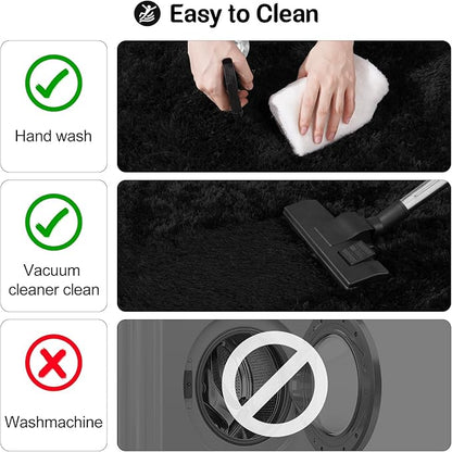qulint Black Rug for Living Room, 9x12 Shag Rug for Bedroom Soft Shaggy Large Area Rug for Living Room, Fuzzy Plush Carpets for Boys and Girls Dorm Room Home Decor (9ft x 12ft, Black)