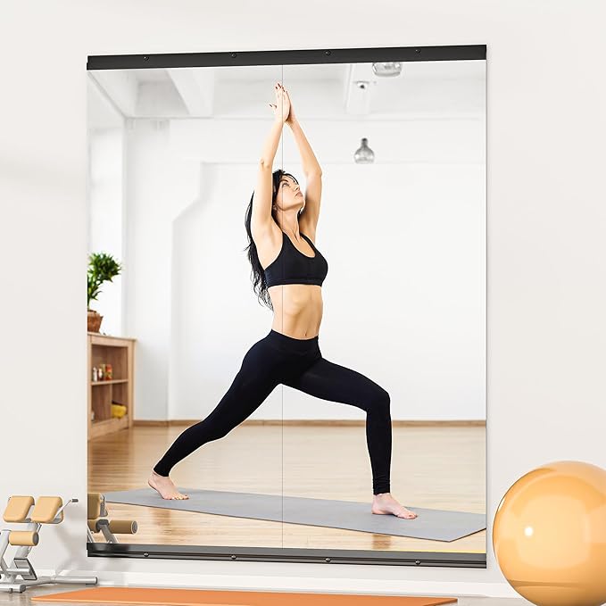Hasipu Home Gym Mirror, 2 Pcs 63 x 28 Inches Each, Tempered Glass Wall Mounted Frameless Workout Mirrors, Ideal for Gym, Yoga, Garage, Dance Studio, Living Room, Bedroom, Bathroom Walnut Rectangular