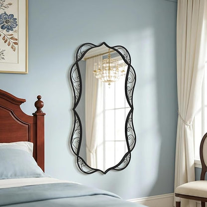 Besdomus Bathroom Black Wall Mirror: 30"x48" Scalloped Modern Large Wall Mounted Vanity Mirror - Farmhouse Decorative Vertical or Horizontal Hanging - Home Decor for Bathroom/Hallway/Fireplace/Bedroom