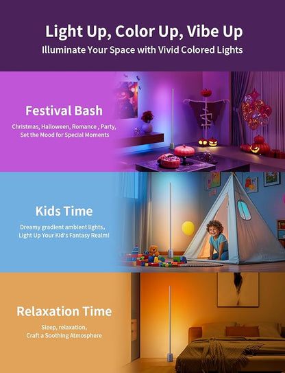 Ailofy Corner Floor Lamp, 1500lm RGBW Corner Lamp Work with Alexa & Google Assistant, 16 Million DIY Colors, Sync with Music, App Control, Modern LED Floor Lamp for Living Room & Bedroom, Silver Grey
