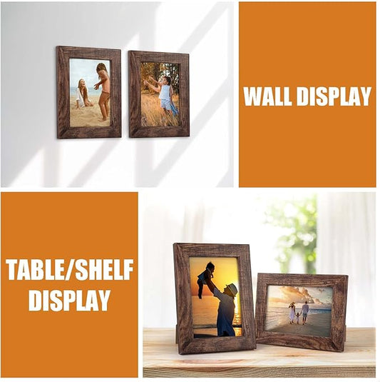 PETAFLOP Wooden 4x6 Picture Frame Set of 7, Rustic Frames Display 4 by 6 Inch Photo for Wall or Tabletop