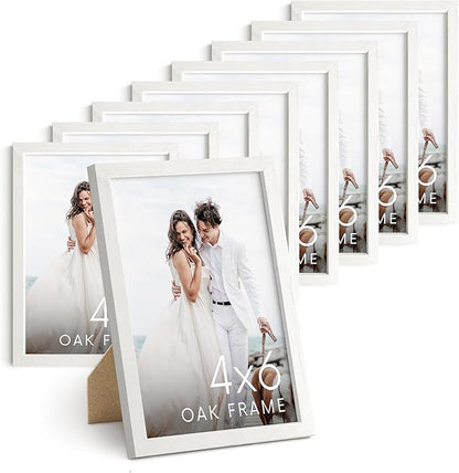 HAUS AND HUES White Oak Wood 4x6 Picture Frames - Set of 9, Natural Frames for Photos and Wall Collage