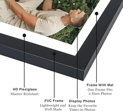 JCJMY 12 Packs 8.5 by 11 Picture Frames, Display 6x8 with Mat or 8.5x11 Without, for Award Certificate Diploma Document, 8.5 x 11 Frames Bulk Set of 12 Photo Frames Set for Wall and Tabletop, Black