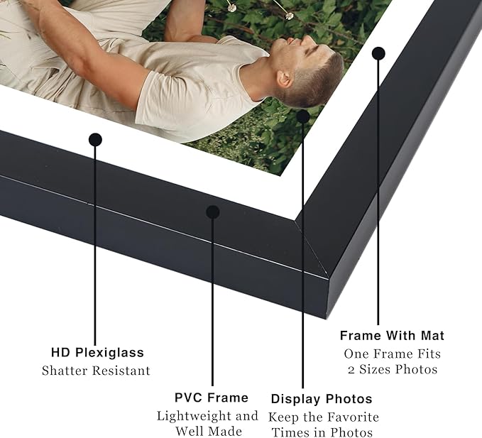 JCJMY 12 Pack 12x12 Picture Frame with 8x8 Mat, Display 8x8 with Mat or 12x12 Without Mat, 12 by 12 Frames Bulk Set of 12 Collage Gallery Wall Decor Photo Frames Set for Wall, Black