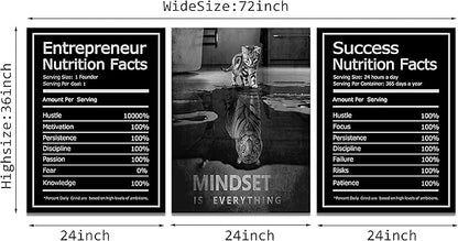 KAWAHONE Motivational Mindset Canvas Wall Art, Success Entrepreneur Nutrition Facts Mindset is Everything Office Inspirational Poster Prints Quotes Wall Decor GalleryWrapped Framed Easy Hang