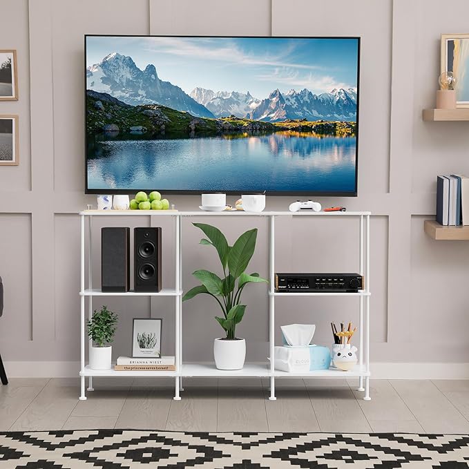 ETELI TV Stand for 50 Inch TV Tall Entertainment Center with Storage 3 Tier TV Console Table Stand Small Television Stands for Living Room and Bedroom White