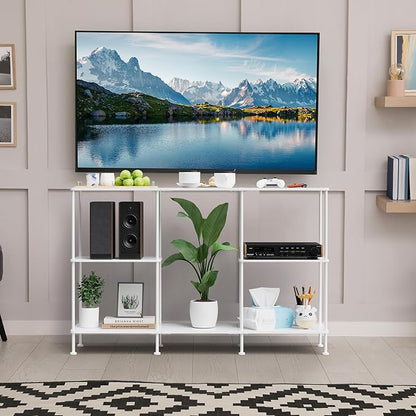 ETELI TV Stand for 50 Inch TV Tall Entertainment Center with Storage 3 Tier TV Console Table Stand Small Television Stands for Living Room and Bedroom White
