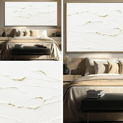 WINKAILIN Minimalist White and Gold Textured Canvas Wall Art Modern Abstract Line Artwork for Living Room Bedroom Office Neutral Home Decor 40x88 Inch