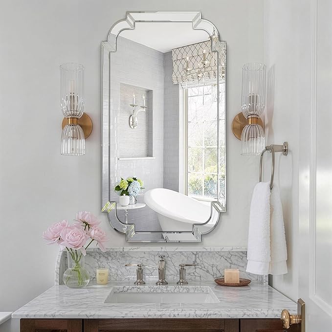 Chende Narrow Bathroom Mirror for Vanity Set, 47''x24'' Large Living Room Mirrors for Wall Decor with Beveled Frame, Rectangle Frameless Accent Mirror for Dining Room, Entryway, Fireplace, Bedroom
