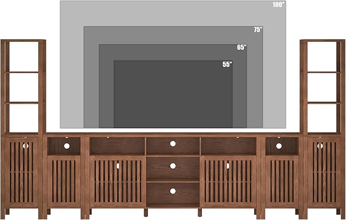 BVIUNTWO Farmhouse TV Stand for 100 inch TVs, Entertainment Center with Bookshelves, 6 Door Media Console with Adjustable Shelves, Storage Cabinet for Living Room Bedroom Home Theater, Rustic Brown