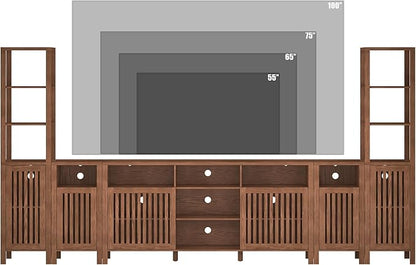 BVIUNTWO Farmhouse TV Stand for 100 inch TVs, Entertainment Center with Bookshelves, 6 Door Media Console with Adjustable Shelves, Storage Cabinet for Living Room Bedroom Home Theater, Rustic Brown