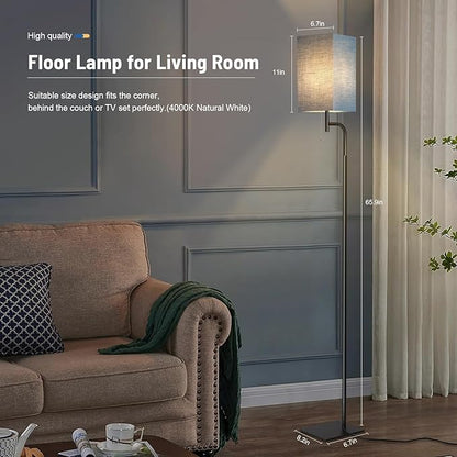 Modern Floor Lamp with 3 Color Temperatures, Square Linen Shade & Solid Iron Flat Base for Stability - Perfect for Compact Spaces Under Sofas or Behind Sectionals, Living Room, Bedroom, Office, Blue