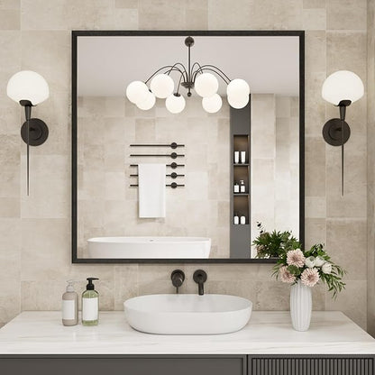 JISOSO Bathroom Vanity Mirror 36x36 Inch, Matte Black Rectangle Bathroom Mirror, Anti-Rust, 4MM Tempered Glass, Wall-Mounted Mirror, Hangs Horizontally or Vertically for Bathroom & Bedroom