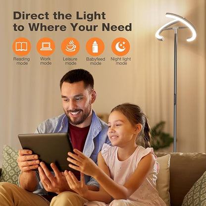 SIBRILLE Gunmetal Gray LED Floor Lamp - Rotatable Standing Lamp for Living Room Bedroom, 22W Dimmable Floor Readig Light with Touch/Remote Control, Modern Corner Lamp for Office, Brightness Adjustable