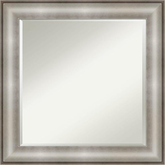 Amanti Art Silver Bathroom Mirror for Over Sink, 25x25 Imperial Silver Square Vanity Mirror, Medium Traditional Frame, Hangs Horizonally and Vertically, Bathroom Wall Decor, Beveled Edge