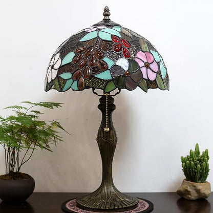 Tiffany Lamp Stained Glass Table Lamp 12 x 19” Grape Style Decorative Lamp Bedside Reading Light for Desk Living Room Bedroom Office Study Light Home Decor Gift
