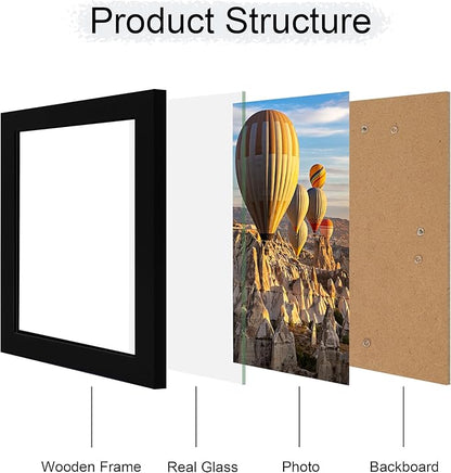 iRahmen 8.5x11 Picture Frame - High Definition Real Glass Wooden Photo Frames for Tabletop Display and Wall Mounting (Pure Black, Set of 2)