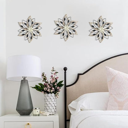 Remenna Whitewash Flowers Wood Wall Decor, Metal Rustic Wall Art Farmhouse Wall Decorations Multiple Floral Hanging Decor for Bathroom Living Room Home Office Garden Kitchen