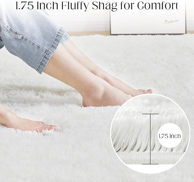 Puremy Fluffy White Rugs for Bedroom, 5x7 Plush Cream Area Rugs for Living Room, Non-Slip Shag Floor Carpet for Kids Room, Girls Room, Bedside, Playroom, Indoor Decor