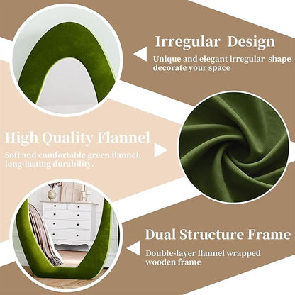 Full Length Mirror, 63"x24" Full Body Mirrors, Flannel Floor Mirrors with Stand, Irregular Wavy Mirror Hanging or Leaning Against Wall for Bedroom Living Room, Green