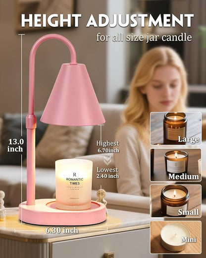 Funistree Modern Pink Candle Warmer Lamp with Timer, Dimmable Candle Lamp Warmer, Mothers Day Birthday Gifts for Women, Adjustable Candle Light, Anniversary Day Gifts Candle Warmer,Bedroom Home Decor